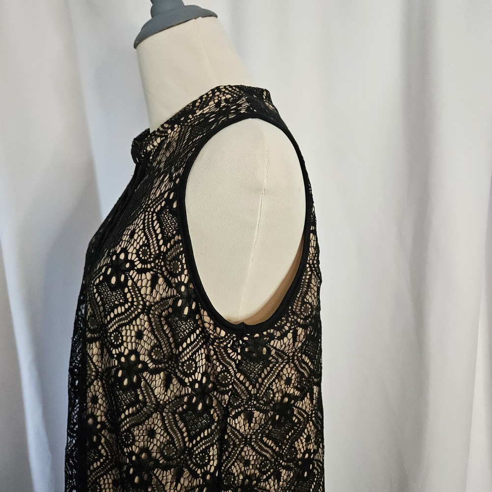 Wishful Park Shift A-line Dress Women Size L Black Tan Lined Lattice Sleeveless - Picture 4 of 9